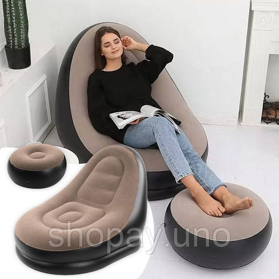 Надувне крісло з пуфом для відпочинку AIR SOFA велюрове Brown QY-86 | Зображення 1