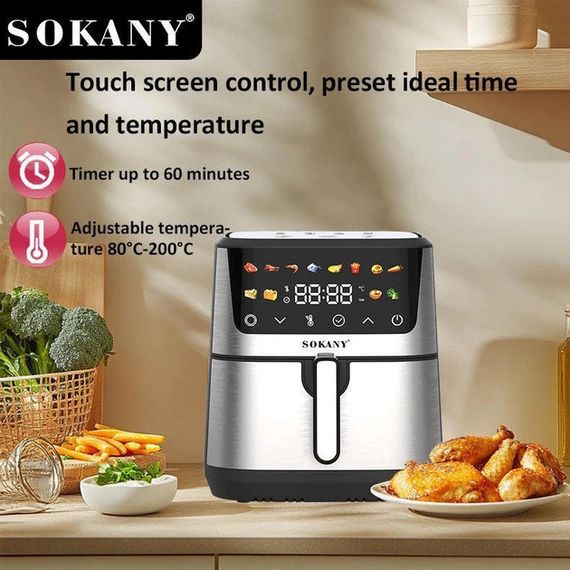 Аэрофритница электрическая Sokany SK-10066 Электрическая фритюрница без масла с таймером / Аэрогриль 9.5 л 2400 Вт | Зображення 1