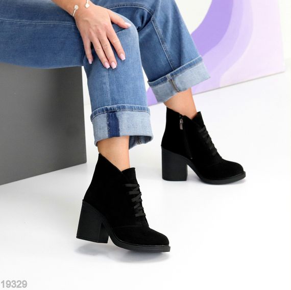 Шикарные замшевые зимние ботильоны на среднем устойчивом каблуке | Зображення 4