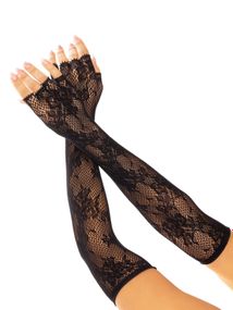 Мітенки Leg Avenue Lace Opera Length Fingerless Gloves, чорні, ажурні, довжина вище ліктя