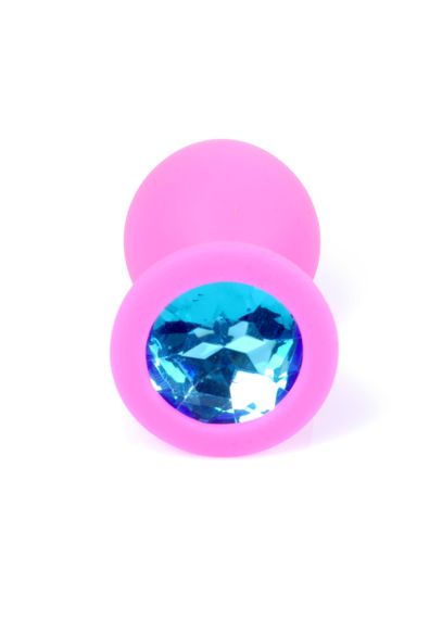Анальна пробка з блакитним кристалом Plug-Jewellery Pink Silicon PLUG Medium-Light Blue Diamond | Зображення 2