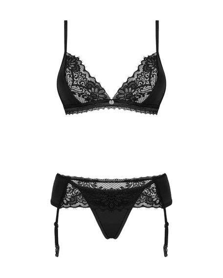 Комплект з поясом для панчох Obsessive Maderris set Чорний XL/2XL | Зображення 4