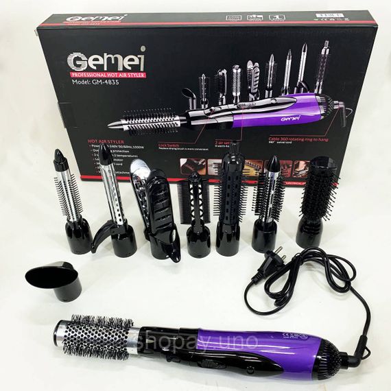 Фен гребінець для укладання волосся Gemei GM-4835 10 в 1, Мультистайлер з насадками MN-33 | Зображення 9
