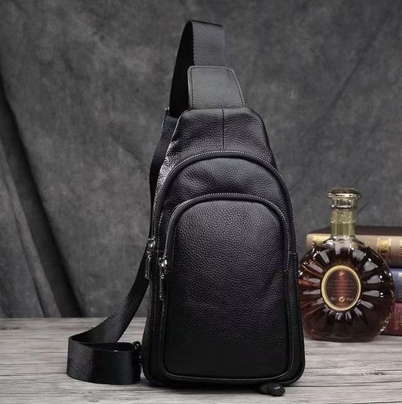 Слінг шкіряний чоловічий на плече чорний  TIDING BAG TH-73583 | Зображення 1