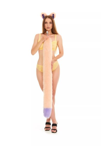 Анальний хутряний хвіст без пробки, Персиковий з фіолетовим кінчиком, OKOVA 100 см. Sex Aura | Зображення 5