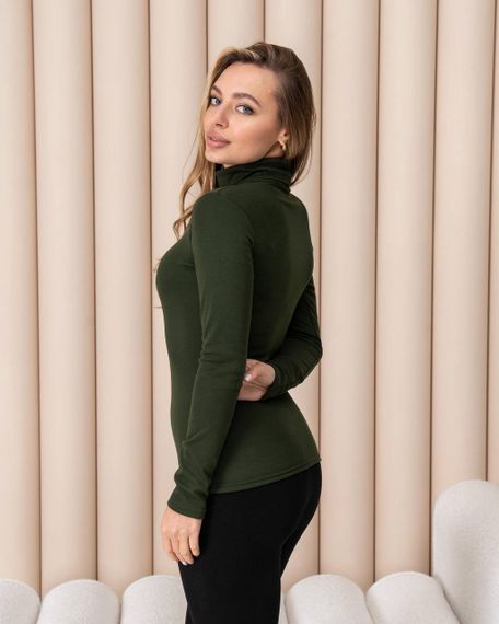 Жіноча тепла водолазка-гольф напівшерсть на термофлісі колір хакі розмір 50 DM09.09 | Зображення 2