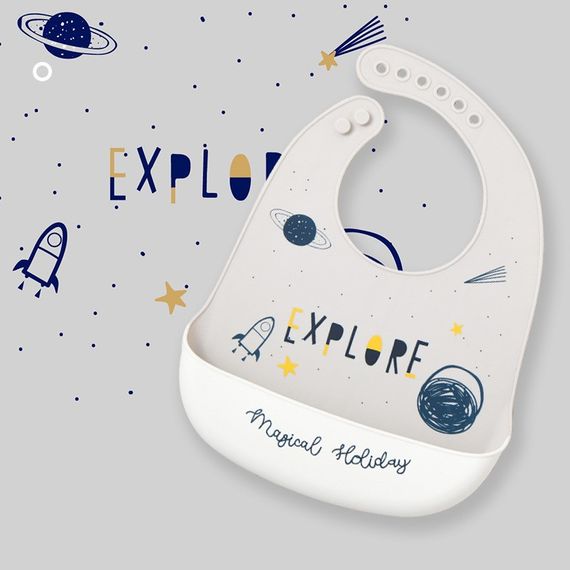 Слинявчик силіконовий з кишенею Explore Білий SSE23