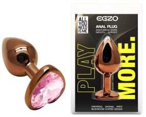 Анальная пробка EGZO Dark Gold Heart Plug Pink S с розовым кристаллом, металлическая Sex Aura