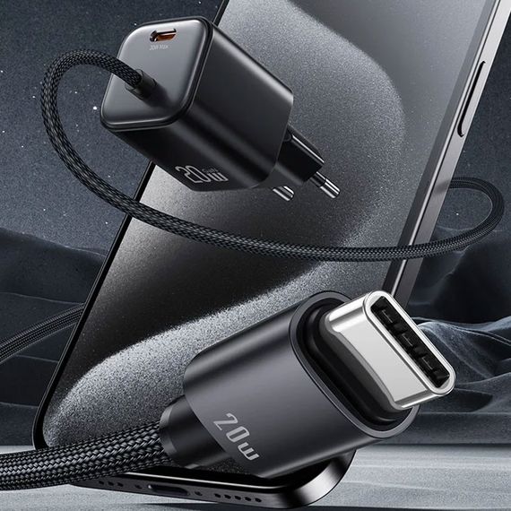 МЗП Usams US-CC261 GaN JC Ser. 20W (2USB-C) + кабель Type-C to Type-C Black | Зображення 1