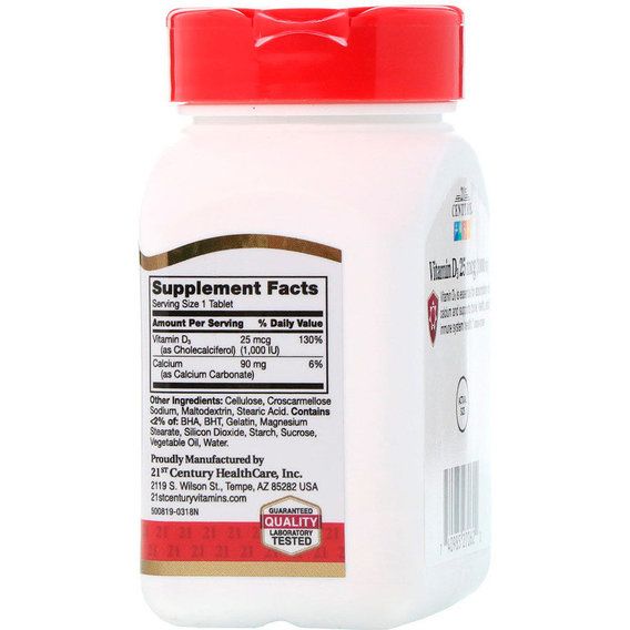 Витамин D 21st Century Vitamin D3 High Potency 1000 IU 110 Tabs | Зображення 1