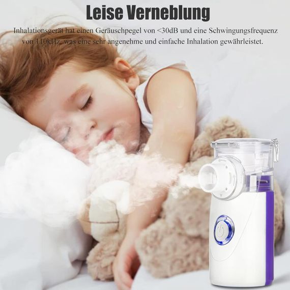Портативний ультразвуковий інгалятор для дітей і дорослих з мундштуком та 2 масками, небулайзер фіолетовий | Зображення 1