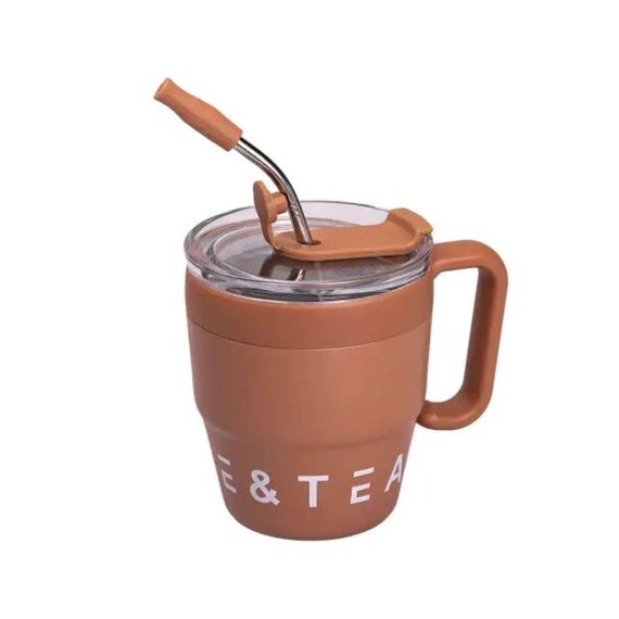 Термокружка Coffee & Tea с трубочкой коричневая HP-14-23BR | Зображення 1