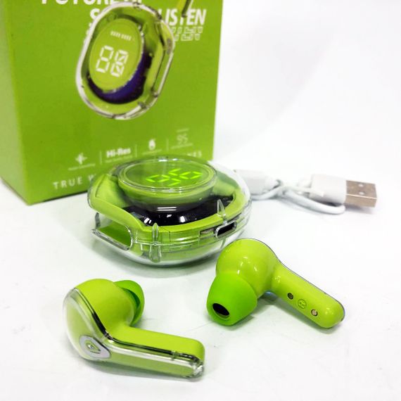 Бездротові навушники TWS T8 PRO з прозорим кейсом Вакуумний LED дисплей Bluetooth 5.3. AO-336 Колір: зелений | Зображення 2