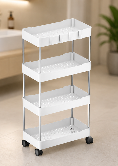 Етажерка на колесах 4 полиці біла підлогова Storage rack AND906 | Зображення 1