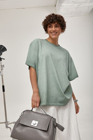 Футболка вільного фасону з ефектом тай-дай - м'ятний цвет, ONE SIZE (є розміри) | Зображення 4