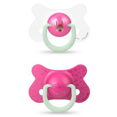 Пустышка Suavinex Розовый зайчик 4-18 мес 2 шт. ночная (307006)