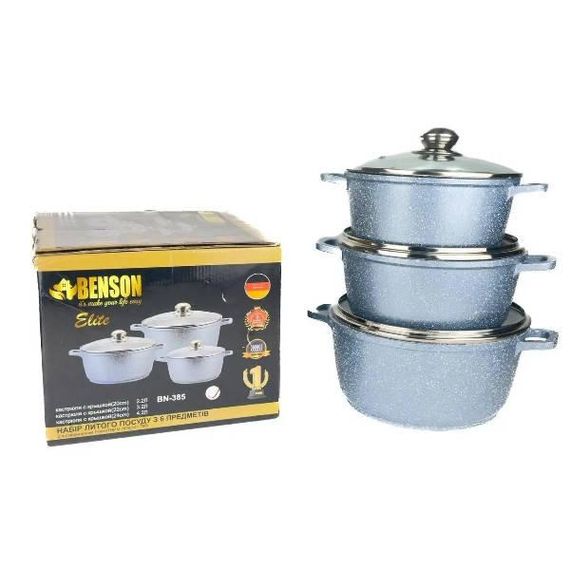 Набор кастрюль Benson BN-383 Гранит серый