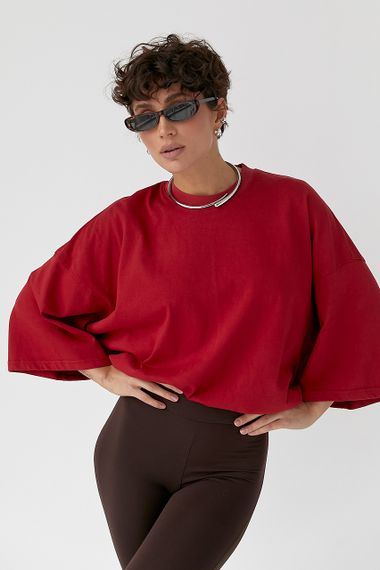 Жіноча футболка оверсайз із декоративним швом на спині - червоний цвет, ONE SIZE (є розміри)