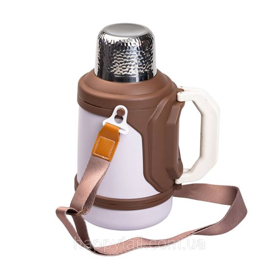 Термос Vacuum Cup 1.5 літра з ремінцем і складною ручкою коричневий HP-14-21V | Зображення 2