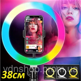 Кольцевая LED лампа RGB MJ38 38см 220V 1 крепл.тел USB + пульт