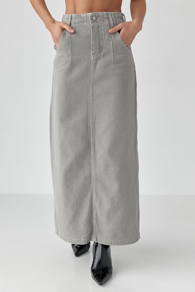 Котонова довга спідниця з розрізом - сірий цвет, XL (є розміри)