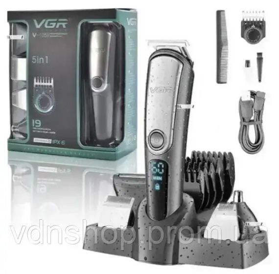 Машинка для стрижки волосся VGR V-105 тример для вусів та бороди з насадками 5в1 | Зображення 3