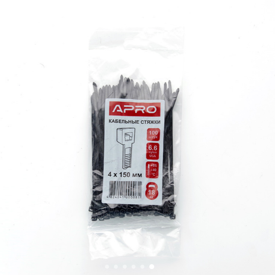 Хомут пластиковий 3,6*150 (4*150)мм чорний 100шт/уп Туреччина APRO