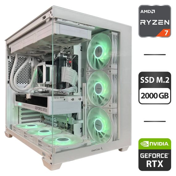 Ігровий ПК DeepCool CG530 WH Tower / AMD Ryzen 7 9700X (8 (16) ядер по 3.8 - 5.5 GHz) / 32 GB DDR5 / 2000 GB SSD M.2 / nVidia GeForce RTX 5070, 12 GB GDDR7, 192-bit / 750W б/в