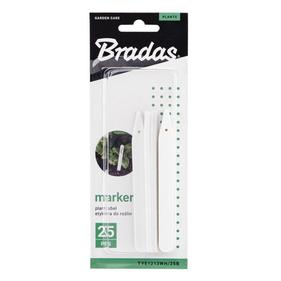 Маркер для рослин Bradas 12,5 x 1,3 см, 25 шт, білий, TYE1213WH/25B | Зображення 1