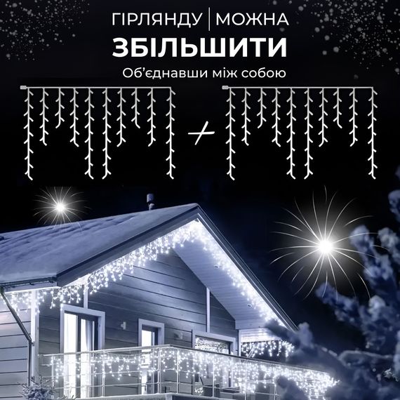 Гірлянда вулична світлодіодна 90 LED 3 метри білий дріт бахрома 18 ниток Білий 3МWW | Зображення 6