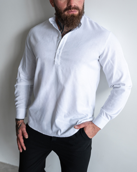 Рубашка лен длинный рукав белый S XL | Зображення 5