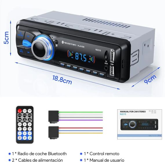 Автомобільна магнітола Chismos Coche Bluetooth N2215 з FM-радіо, USB, AUX, пультом ДУ | Зображення 3