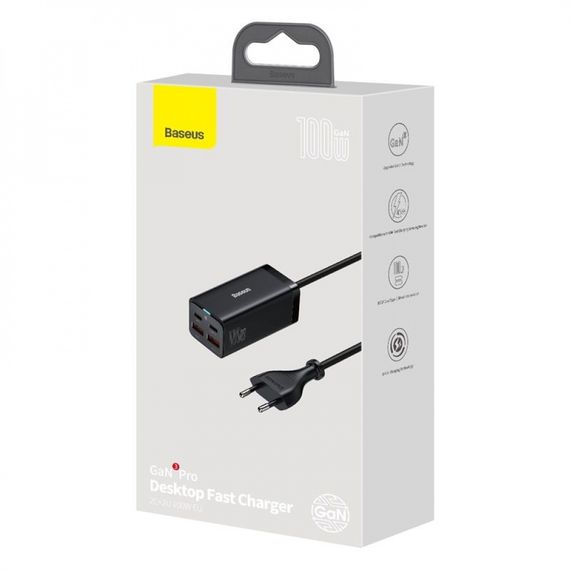 Сетеве зарядне устройство Baseus GaN3 Pro Desktop Fast Charger 100W чорний (33077-01_1752) | Зображення 3