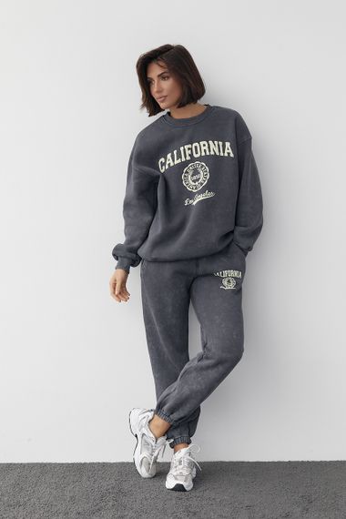 Утепленный спортивный костюм в технике тай-дай с принтом California - темно-серый цвет, L (есть размеры) | Зображення 9