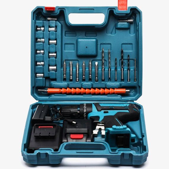 Акумуляторний шуруповерт з набором біт та свердел + 2 акумулятори 24V / Міні дриль-шуруповерт в пластиковому кейсі | Зображення 8