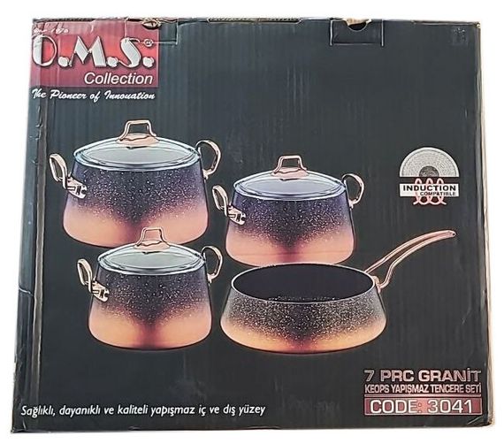 Набор посуды кастрюль премиум класса O.M.S. Collection 3041 с гранитно-мраморным покрытием Песочный (Турция) | Зображення 6