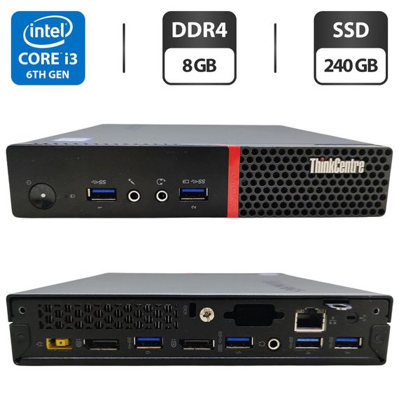 Неттоп Lenovo ThinkCentre M900 Tiny USFF / Intel Core i3-6100T (2 (4) ядра по 3.2 GHz) / 8 GB DDR4 / 240 GB SSD / Intel HD Graphics 530 / Блок живлення б/в