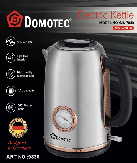 Электрочайник с термометром и корпусом из нержавеющей стали Domotec MS 7849 | Зображення 1