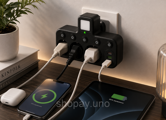 Мережевий фільтр з підсвічуванням 3 розетки, 2500Вт (2хUSB + Type-C) / Мережевий трійник / Адаптер в розетку | Зображення 2