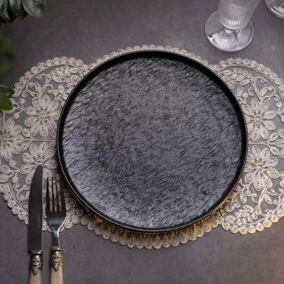 Тарілка порцелянова 25 см плоска чорна HP-7-735 | Зображення 1