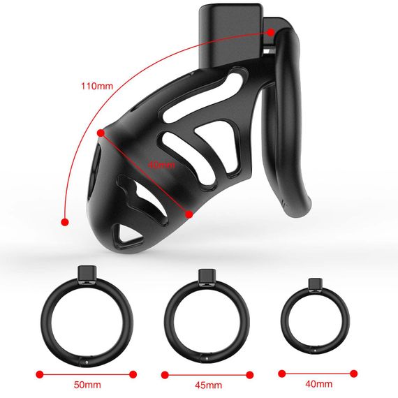 Клітка для пеніса LOCKINK SEVANDA Naja-Cobra Chastity Cage, чорна, 3 кільця різних розмірів | Зображення 5