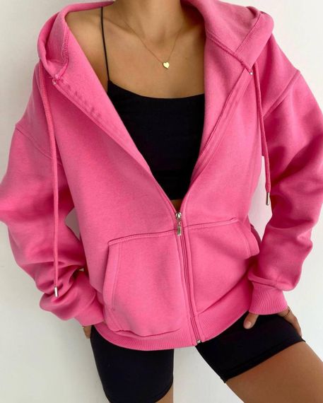 Жіноче зип-худі оверсайз на блискавці тепле на флісі з капюшоном розмір 48/52 колір рожевий GF052 | Зображення 1