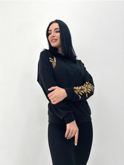 Женское весеннее худи с принтом колоски GF4195 цвет черный, размер 42/44 | Зображення 1