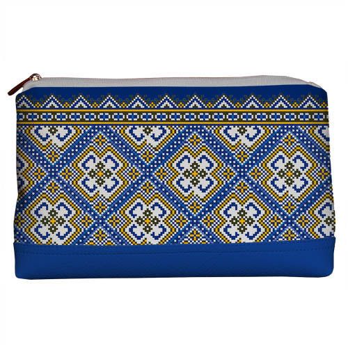 Косметичка дорожня жіноча Lovely Украинский орнамент на синем фоне 26x15x8 см