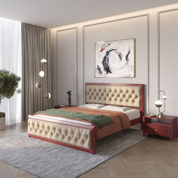 Односпальне дерев&#039;яне ліжко Mebigrand Барселона Б3 Махонь/Аляска 23 (Бежевий) 90х200 см (MBG-12603)