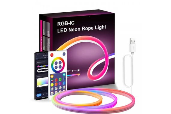 Неоновая светодиодная лента LED Neon Strip 5 м · Неоновый RGB гибкий шнур с управлением от телефона
