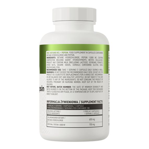 Бетаїн з пепсином Ostrovit Betaine HCl + Pepsin 100 caps | Зображення 1