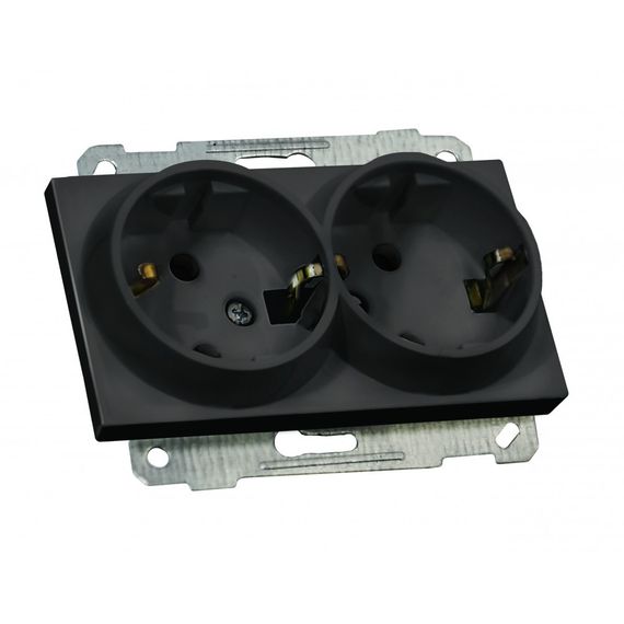 Механізм розетки подвійної, з/з, в 1 коробку, 16А, RITA, Mutlusan, чорний, (арт.47-05-55)