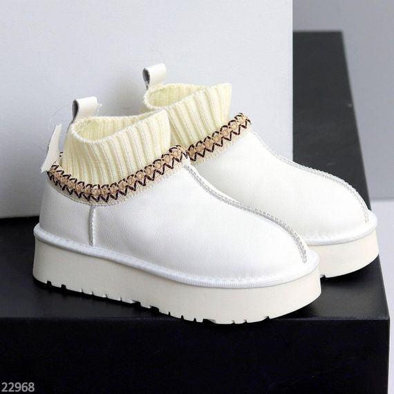 Белые низкие угги с текстильным манжетом натуральная кожа флотар | Зображення 6