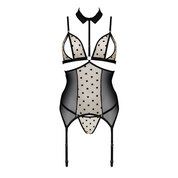 Корсет з відкритими грудьми Passion DOMINICA CORSET S/M beige, пажі для панчіх, стрінги | Зображення 2